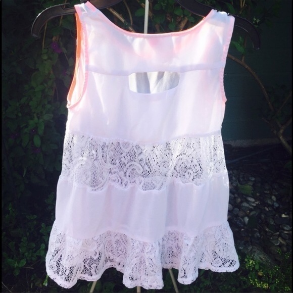 GIANNI BINI GIRLS White Lace Sheer Sleeveless Tiered Blouse medium - Picture 3 of 4